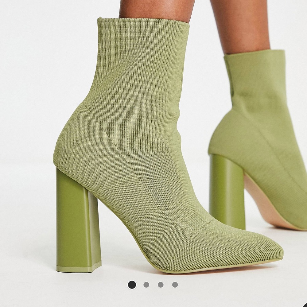 Public Desire Exclusive Loyal heeled knit sock boots in green